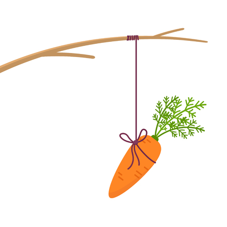 Carrot hanging on stick isolated on white background. Incentive concept vector illustrationのイラスト素材