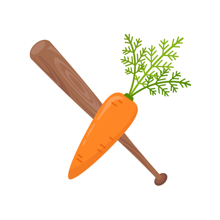 Carrot and baseball bat isolated on white background. Motivation metaphor vector illustrationのイラスト素材