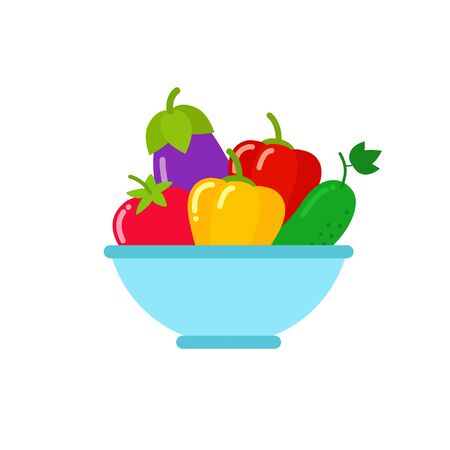 Bowl of vegetables in flat style vectorのイラスト素材