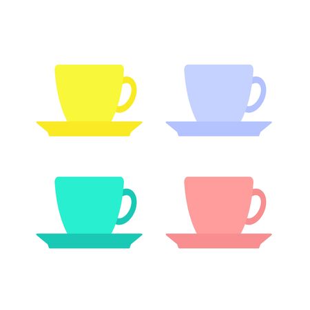 Colorful coffee cups vector set in flat styleのイラスト素材