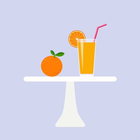 Orange juice and orange fruit on tableのイラスト素材