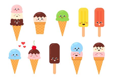 Set of cute cartoon ice cream charactersの販売画像