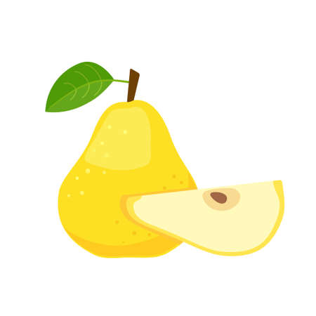 Yellow pear fruit with slice flat designのイラスト素材