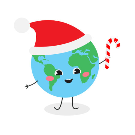 Merry globe cartoon character in Santas hatのイラスト素材