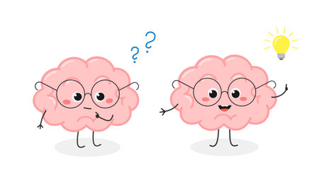 Funny nerdy brain in glasses brainstorming conceptのイラスト素材