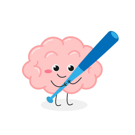Funny human brain character with baseball batのイラスト素材