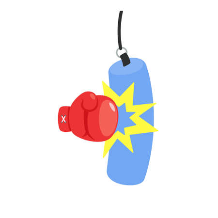 Red boxing glove hitting hanging punching bagのイラスト素材