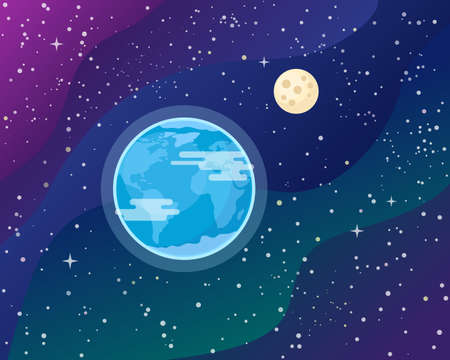 Earth and Moon in cosmic starry backgroundのイラスト素材