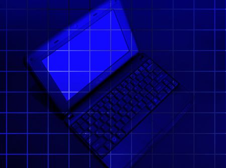  laptop on the blue background with squareの写真素材