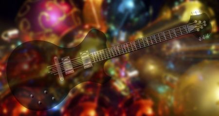 black beautiful electric guitars on a sparkling background の写真素材