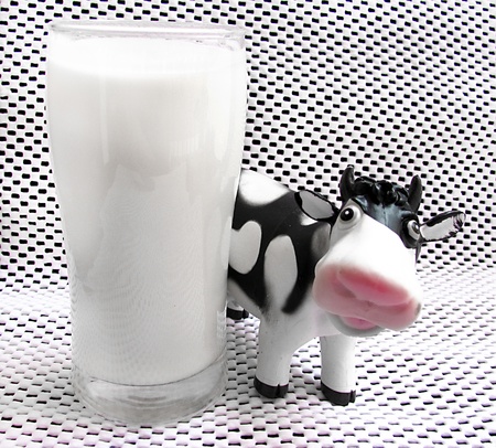 sweet cow and glass of milk の写真素材