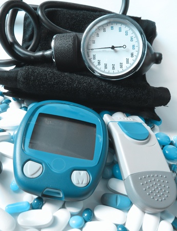 Blood pressure device and device for measuring blood sugar levelの写真素材