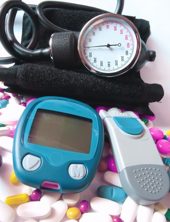 Blood pressure device and device for measuring blood sugar levelの写真素材