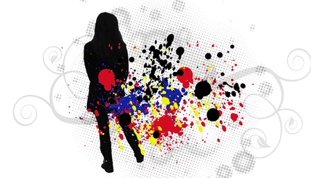  grunge inc splash  dotes background with girlの写真素材