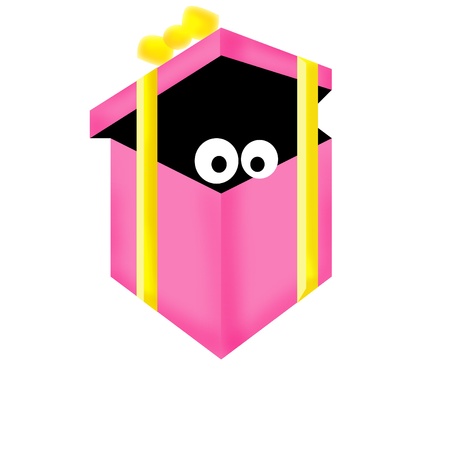 Looking from inside pink gift box の写真素材