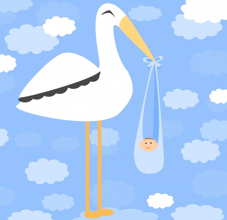 Boy Card - A stork delivering a cute boy の写真素材