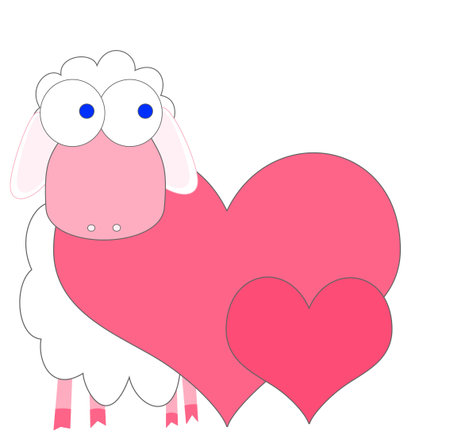 Love background with hearts and cute sheepの写真素材