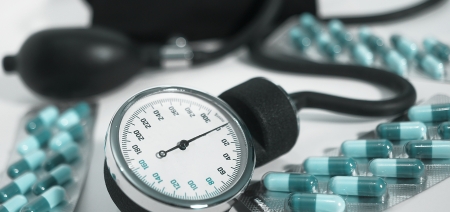 device for measuring blood pressure level and capsulesの写真素材