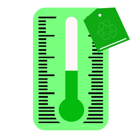 ecological thermometer with green label for recycling の写真素材