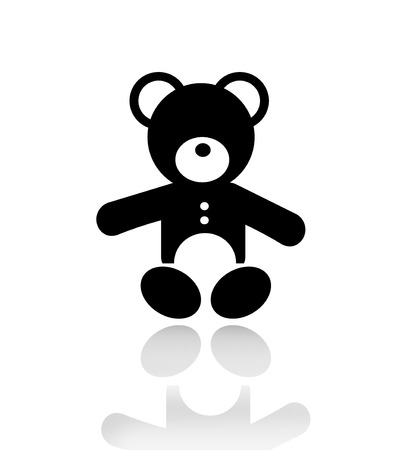 silhouette of a teddy bear isolated on white background with reflection on a background の写真素材