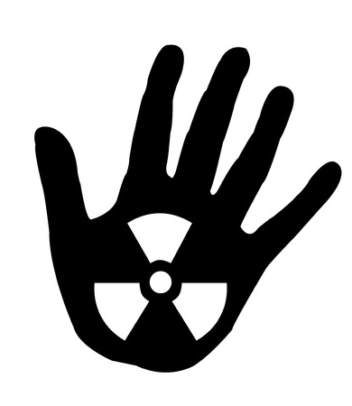 radio active sign i on a persons handの写真素材