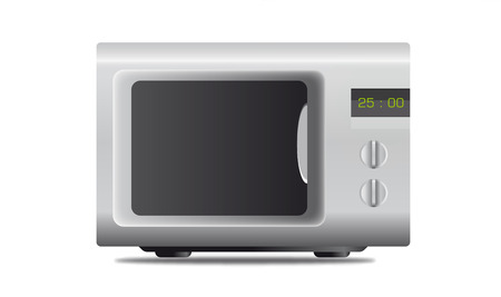 Closed white microwave on white backgroundの写真素材