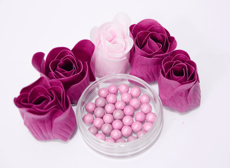 make up blush for cheeks with roses aroundの写真素材