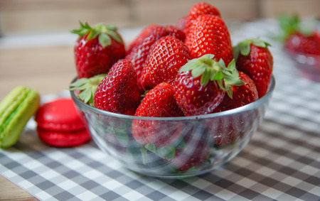 Macaroons, strawberriesの写真素材