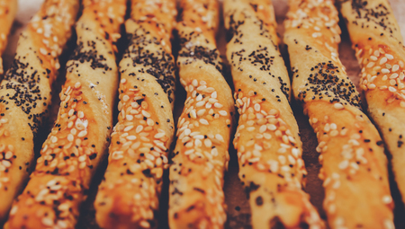 bakery products with sesame and flaxの写真素材