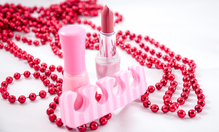 pink lipstick and nail polishの写真素材