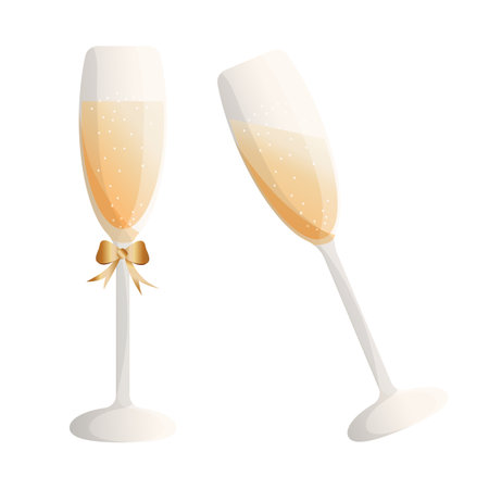 Vector clipart of two sparkling glasses of champagne. Merry Christmas, Happy New Year and Valentine's Day design element. Hand drawn graphic illustrationのイラスト素材