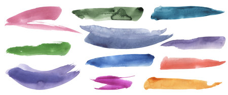 Watercolor color Backgrounds Clipart, Brush strokes illustration, Pastel violet, blue spots, Green Splashes Clip art, Yellow Drops, Design elements, Paint splatters setの写真素材