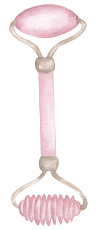 Spa illustration. Pink Gouache roller clipart, Hand drawn watercolor Beauty Facial Roller Massager Tools for Face illustrationの写真素材