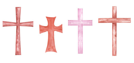 Cross Clipart, Watercolor Christian red and pink cross set, Baptism Cross clip art, Wedding invites,...