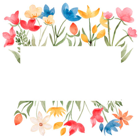 Wildflowers Frame Clipart, Watercolor Meadow Flowers wreath illustration, Rustic Border, Herbs Bouquet clip art, Wedding Invitation, Baby Shower graphicsの写真素材