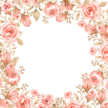 Watercolor hand drawn flowers set. Beautiful delicate frame in neutral trendy colors. Elegant floral collection with isolated gentle leaves and flowers. Design for invitation, wedding or greeting cards.の写真素材
