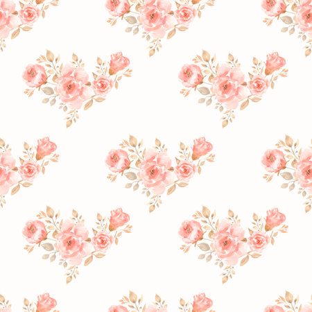 Watercolor Seamless   flower bouquets pattern. Beautiful pattern for design. Trendy print.Peonies and roses bouquet seamless pattern. Watercolor painting.の写真素材