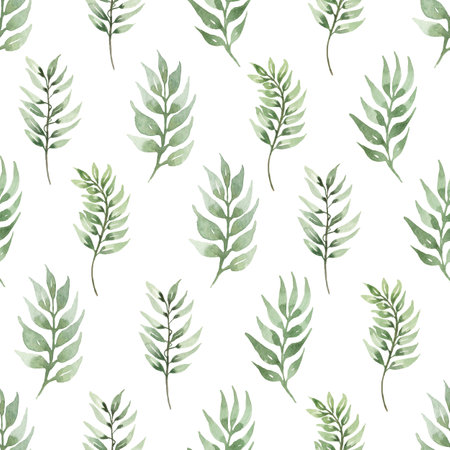 Greenery Seamless Pattern, Watercolor Floral branch paper, nature botanical leaves repeat pattern for fabric, card, printing design, scrapbookの写真素材