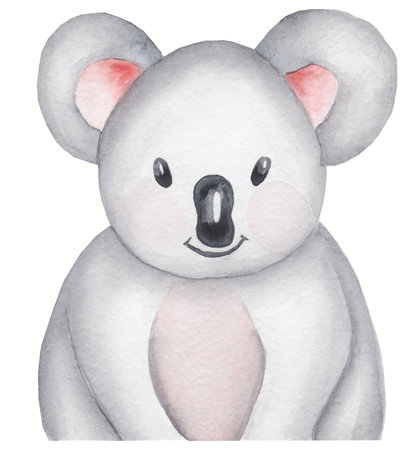 Little Koala Clipart, Watercolor Tropical Bear Animal portrait, Summer clip art, Baby shower, Birthday Party Card makingの写真素材