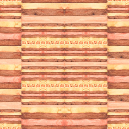 Watercolor abstract tile pattern, vintage Boho geometric Tile illustration, Marrakech Mosaic, Ethic, Ornamental Pattern, hand drawn Beige , orange and brown Trendy clipart.の写真素材