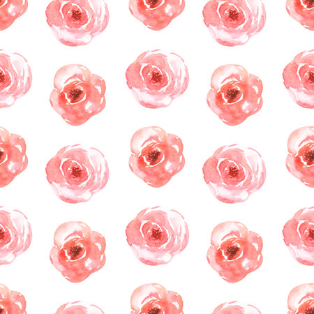 Seamless watercolor pattern with delicate floral in red. Hand drawn roses flower  print.の写真素材