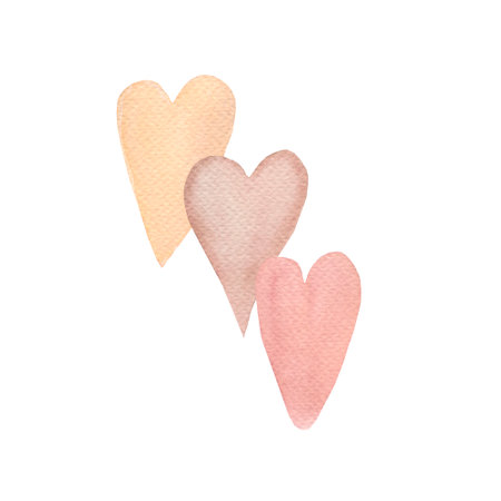 Hand painted gentle color watercolor hearts, perfect for Valentines Day or wedding. Suitable for package, paper, textile or fabric, print,poster.Contemporary art illustrationの写真素材