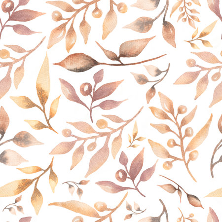Seamless watercolor pattern with  floral in trendy  burgundy, grey yellow and brown neutral colors.  modern color.Hand drawn decor patterns with floral decoration.の写真素材