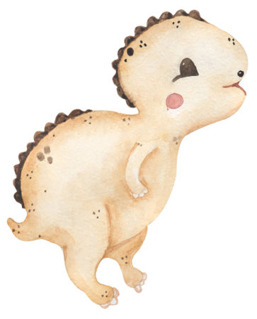 Watercolor dinosaur illustration for kids, cute dino animal clip art, nursery printの写真素材