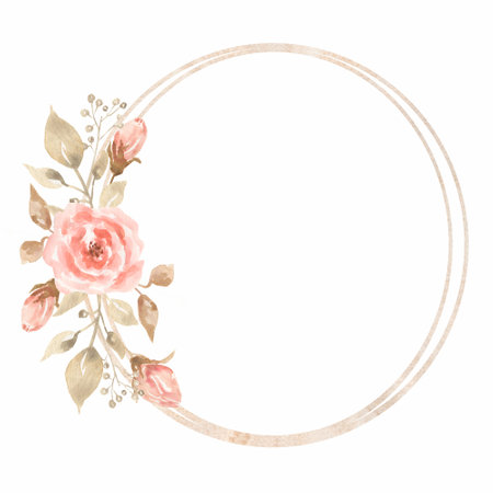 Watercolor hand drawn floral set.Beautiful delicate frame in  neutral trendy colors.Elegant floral collection with isolated gentle leaves and flowers with  space for text.Design for invitation, weddingの写真素材