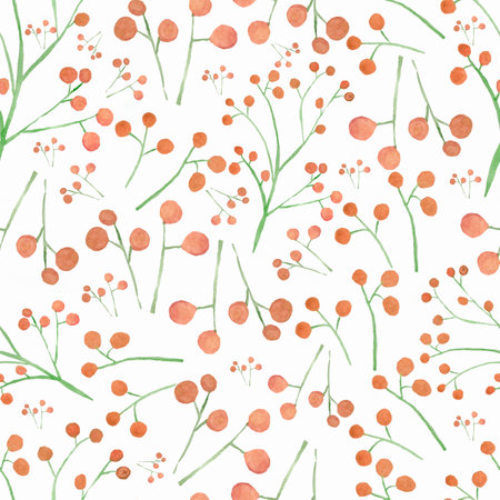 Watercolor hand drawn seamless pattern with  red berries on the white background.の写真素材