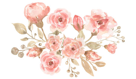 Painted watercolor composition of flowers bouquet in pastel delicate colors. Element for design. Greeting card. Valentine's Day, Mother's Day, Wedding, Birthdayの写真素材