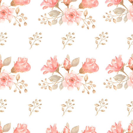 Watercolor Seamless   flower bouquets pattern. Beautiful pattern for design. Trendy print.Peonies and roses bouquet seamless pattern. Watercolor painting.の写真素材