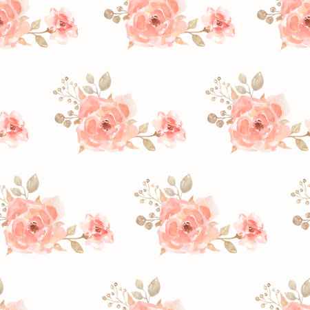 Watercolor Seamless   flower bouquets pattern. Beautiful pattern for design. Trendy print.Peonies and roses bouquet seamless pattern. Watercolor painting.の写真素材