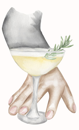 Watercolor bartender hand with coctail illustration.の写真素材